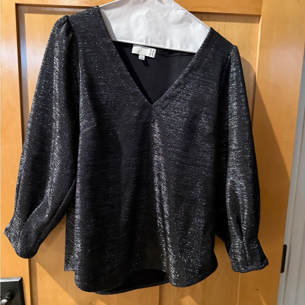 Anthropologie Black Metallic Top Size S
